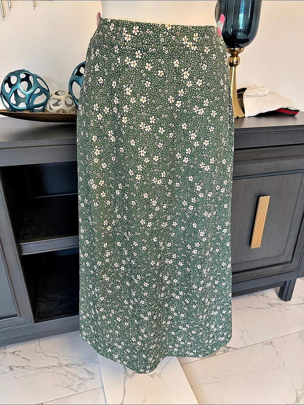 Verdusa Women's Boho Floral Split Thigh High Waist Swing Midi Skirt Green & Pink
